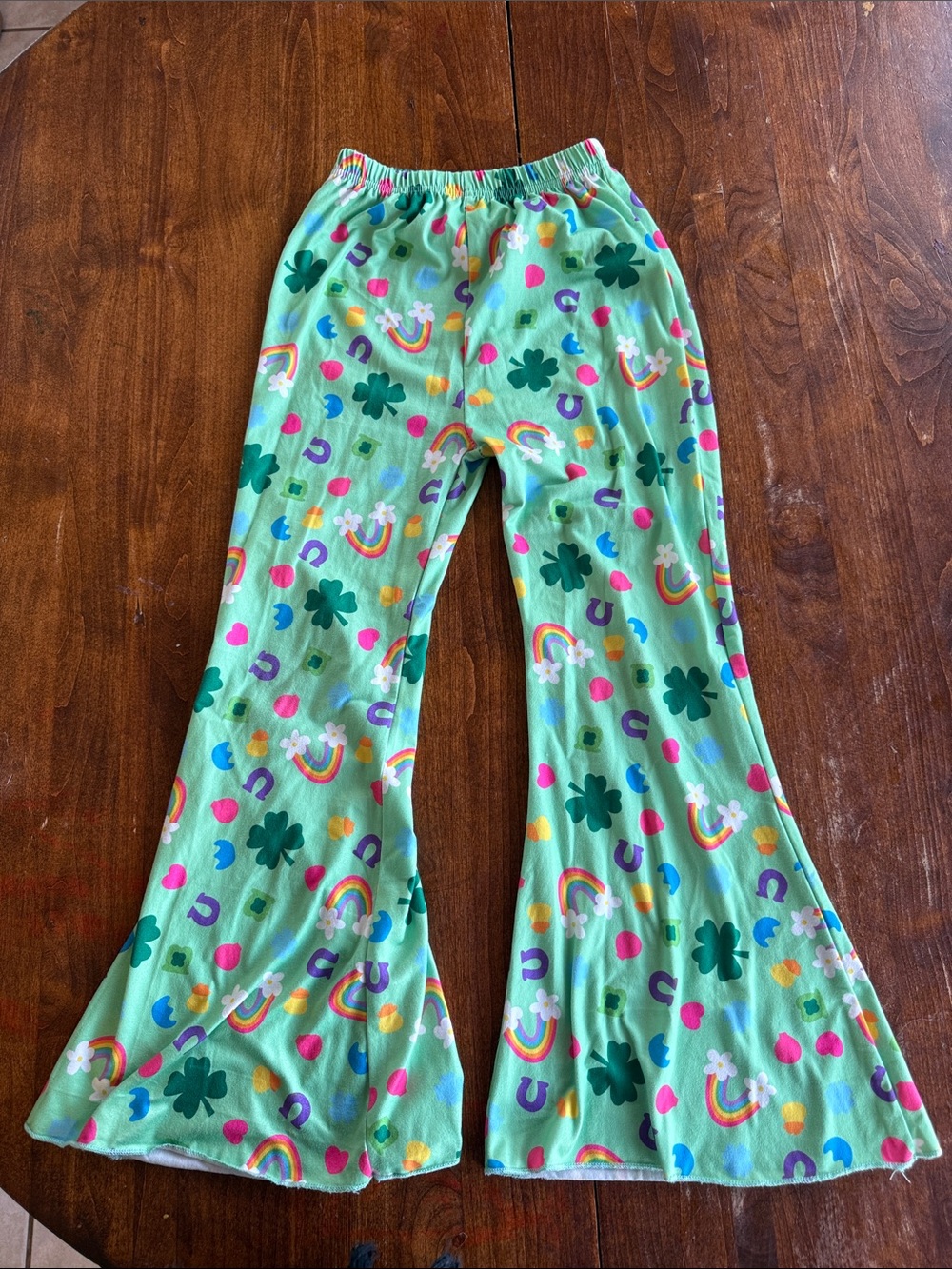 Kids Green Rainbow & Clover Flare Leggings